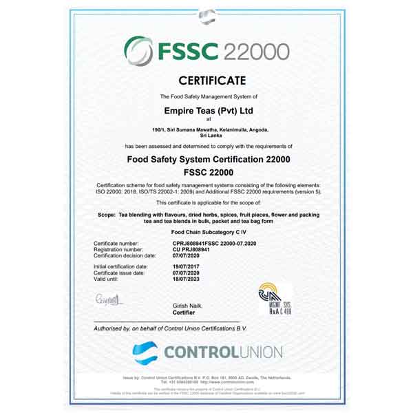 Certificación del sistema de seguridad alimentaria 22000