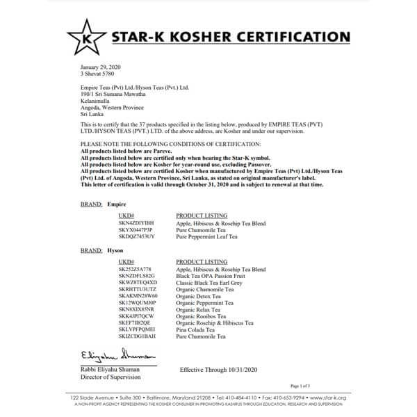 Certificados Kosher