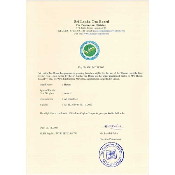 Certificado de protección de la capa de ozono