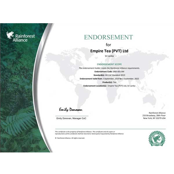 Rainforest Alliance - certyfikat zatwierdzenia