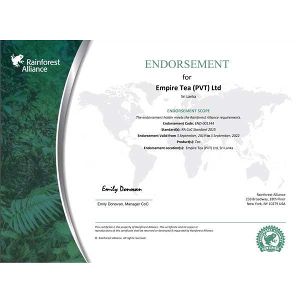 Rainforest Alliance - certyfikat zatwierdzenia